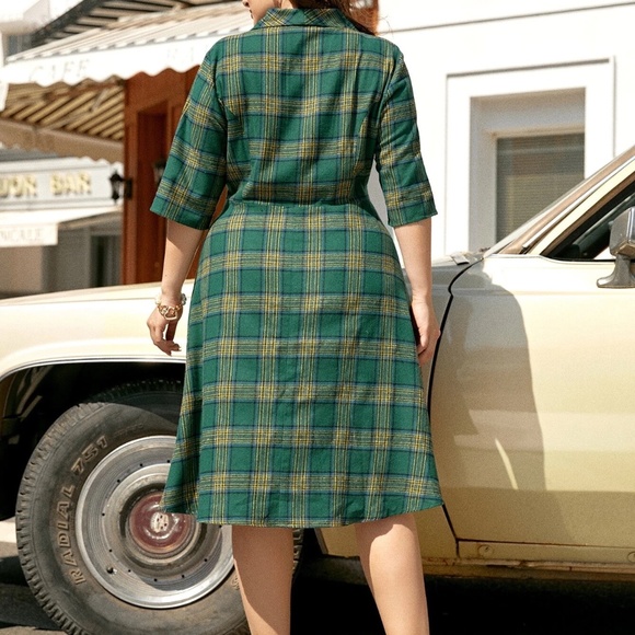 Shein Plus Tartan Flare Hem Shirt Dress 4X - Picture 3 of 10